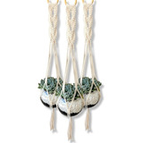 Kit Com 3 Unidades Suporte Macrame Para Vasos Plantas Corda