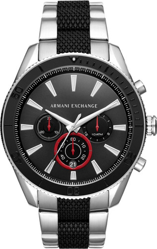 Reloj Armani Exchange Ax1813 De Hombre Plateado Negro Chrono Color De La Correa Plata