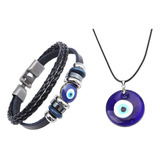 Ruizhen Pulsera De Cuero De Ojo Malvado Multicapa Conjunto D