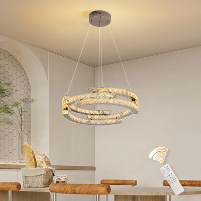 Lámpara Colgante Moderna Dorada Cristal K9 3 Anillos LED 48W | Meses sin interés