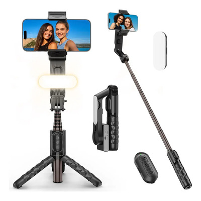 Estabilizador para Celular KOSCHEAL A6, Gimbal de Eje Único Portátil y Plegable con Luz LED y Trípode, Estabilizador para Videoblogs, para iPhone y Android. | Meses sin interés