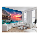 Papel De Parede 3d Paisagem Por Do Sol Mar Praia 4m² Pds44