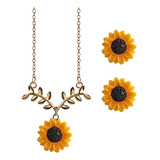 Collar Aretes Gargantilla Dije Girasol Color Oro Para Mujer