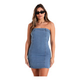 Vestido Mujer Jean Elastizado Strapless Ajustado Corto