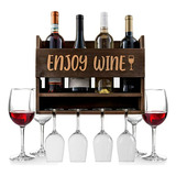 Portavinos De Pared  - 4 Copas Incluidas - Vino Y Botellas -