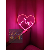 Cartel Neon Led Corazon En Llamas 40cm