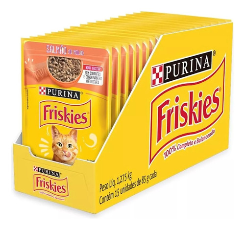 Caixa Friskies Sache Gatos Sabor Salmão 15 Unidades