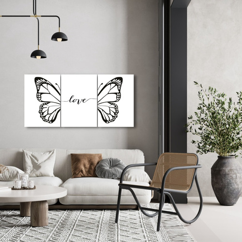 Cuadro Tríptico Love Mariposa Decorativo Minimalista