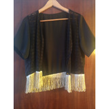 Kimono Negro Corto Con Flecos