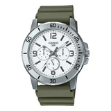 Reloj Casio Sports Mtp-vd300-3b Hombre Original Color De La Correa Verde Color Del Bisel Plateado Color Del Fondo Blanco