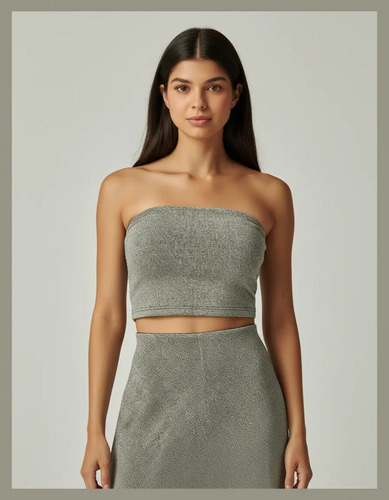 Top Dama Liso Con Textura Brillante Blusa Corta Strapless