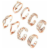 8pcs Open Toe Rings Set Para Mujeres Nudo De Flore