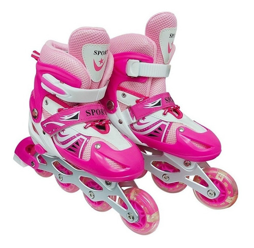 Patines En Linea Ajustable Rosado Para Niñas Rueda Led