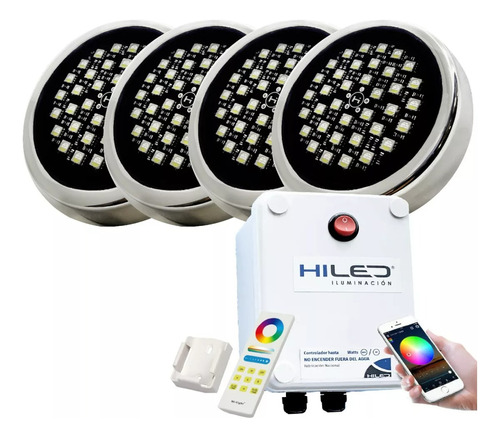 4 Luces Para Pileta Led Rgbw 12w +fuente+control Remoto+wifi