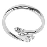 Anillo De Plata 925 Ajustable Manos Abrazo Pareja Compromiso