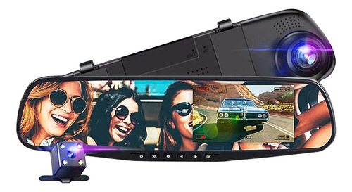 Espejo Retrovisor 4.5 PuLG Doble Cámara Frente Reversa Dvr