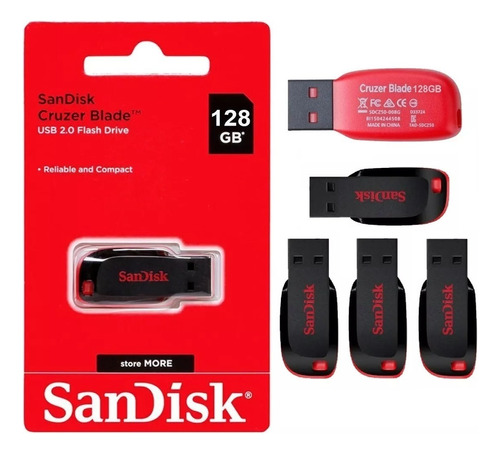 Kit 4 Sandisk Pendrives 128gb Com Flash Drive