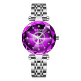Relógios De Diamante De Quartzo Elegantes De Luxo Seno Cor Do Fundo Prateado/púrpura