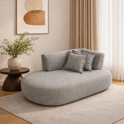 Sofá Orgânico Curvo Divã Estofado Linho 160cm Sala Recepção Cinza