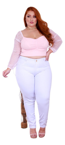 Calça Feminina Plus Size Skinny Elastano Estilosa Modeladora