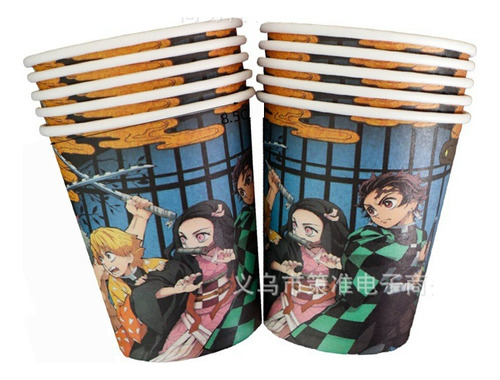 Pack De 10 Vasos Diseño Demon Slayer Cumpleaños Anime