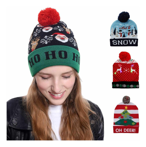 Gorro Navideño Luces Santa Claus Frio Invierno Tejido Unisex