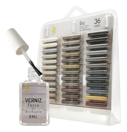Kit Giz Correção D Móveis 36 Cores Marcenaria Tira Risco Mdf