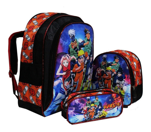 Kit Mochila Naruto Infantil Masculina Costas Escolar Aulas 1