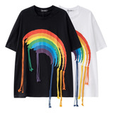 Nueva Camiseta Casual Con Decoración De Borlas Arcoíris.