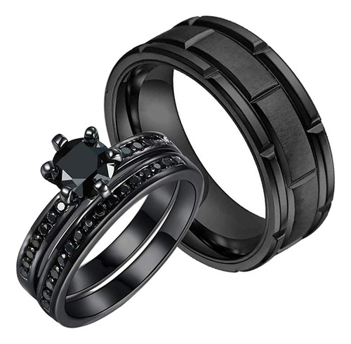 Anillos De Pareja Chapados En Negro, Para Mujer, De Acero De