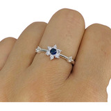 Anillo Flor Blanca Y Azul Ideal Regalo Femenino Plata Ap 478