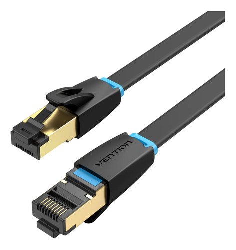 Cable De Red Vention Cat8 Certificado - 8 Metros - Plano Ultra Fino - Premium Patch Cord - Rj45 Ethernet 40gbps - 2000 Mhz - 100% Cobre - Ikcbk