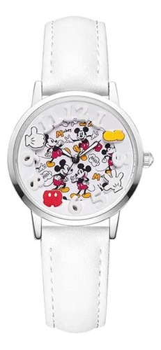 Reloj Mickey Mouse Disney. Correa Piel Blanca