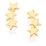 Brinco Rommanel Tres Estrelas Lisa Segundo Furo 522270 Cor Dourado