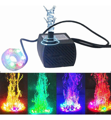 Bomba De Agua Mini Sumergible Acuario Fuente 1.4m Con 6 Leds