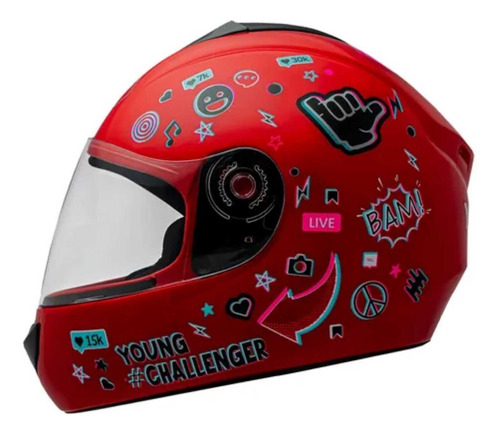 Capacete Fechado Moto Infantil Fly Young Live Vermelho