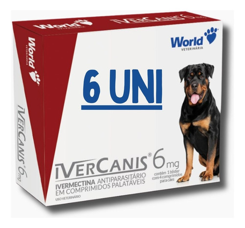 Remedio Canino Para Carrapato 6 Und 6mg Ivercanis Até 30kg