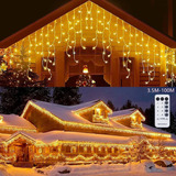 Cascata 200 Led 8 Funções Pisca Natal Decoração 5 Metros Luzes Branco Quente 220v