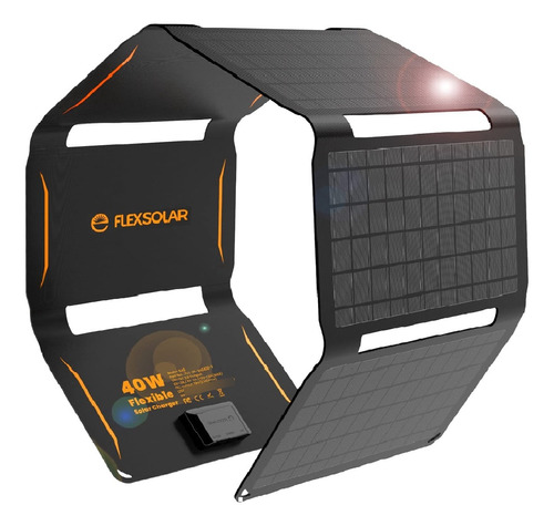 Flexsolar Cargador Solar Portátil De 40 W, Carga Rápida D.