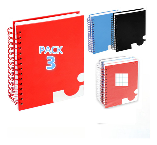 Pack 3 Libretas Cuaderno Pasta Dura Profesional 100h 15x12cm