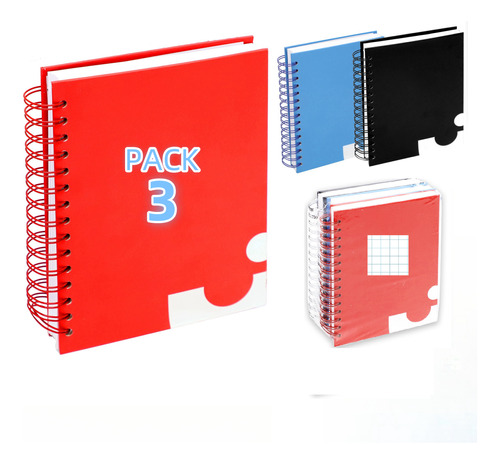 Pack 3 Libretas Cuaderno Pasta Dura Profesional 100h 28x21cm