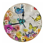 Reloj De Pared Redondo Vintage Floral Mariposa Girasol Marga