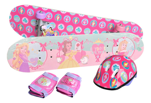 Set Tabla De Skate C/ Protecciones Infantil Princesas Disney