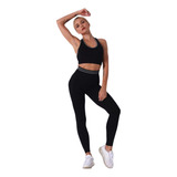 Conjunto Deportivo Lycra Push Up + Crop Top Negro Ref. 5030