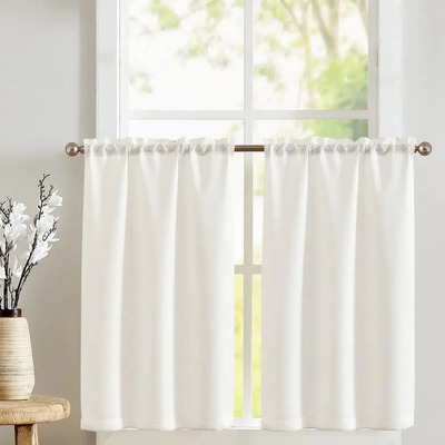 Cortinas De Cocina Cortas Modernas 2 Paneles 142x61cm Color Blanco | Meses sin interés