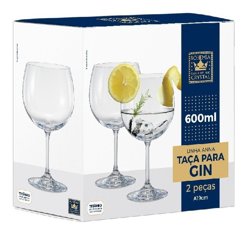 Jogo 2 Taças Vidro Crystal Titânio Bohemia Anna Gin 600 Ml Cor Transparente