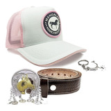 Kit Feminino Presente Bone Rosa Cinto Fivela Cavalo Brinde