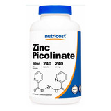 Zinc Picolinato 50mg (240 Cápsulas) Nutricost Hecho En E.u. Sabor Sin Sabor