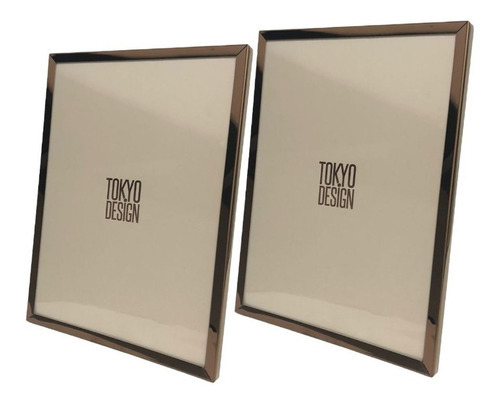 Kit Dois Porta Retratos Aço Inox E Vidro Luxe 15x20 Cor Rose Gold