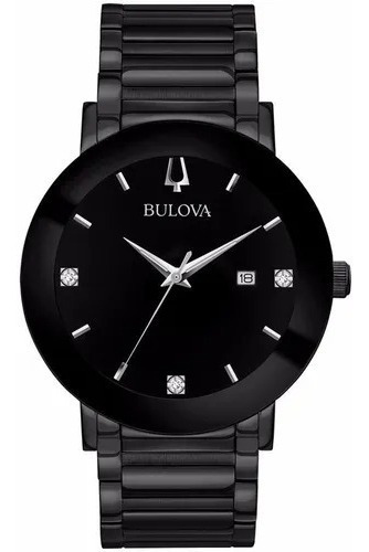 Reloj Bulova Caballero Diamantes Negro 98d144 Acero Quartz